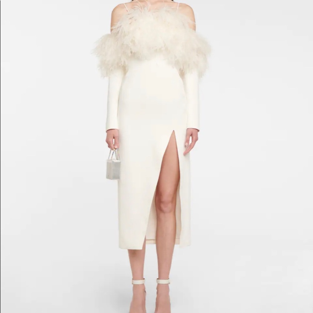 DAVID KOMA FEATHER TOP LONG SLEEVE MIDI DRESS